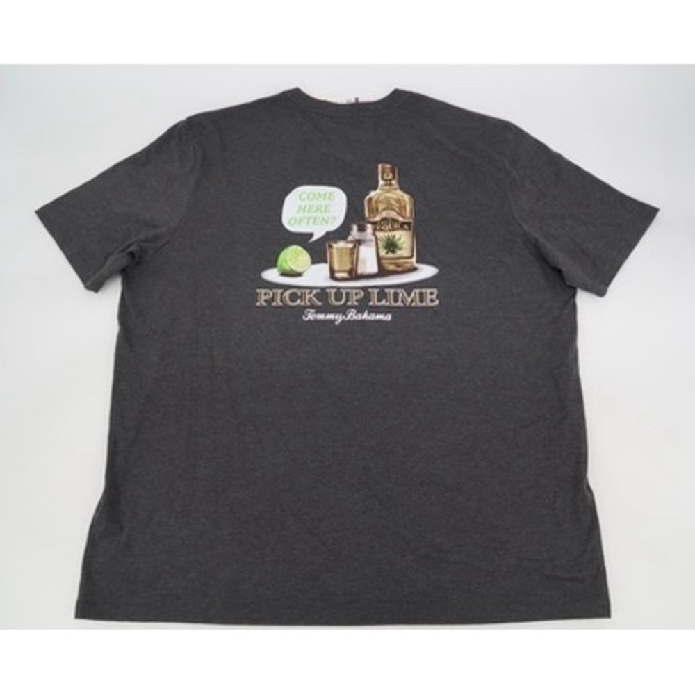 Tommy Bahama Pick Up Lime Tee Mens XXL Coal Heather Gray Short Sleeve Marlin NEW